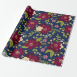 Chic Burgundy, Navy Blue and Gold Wedding Floral Wrapping Paper<br><div class="desc">Trendy wedding wrapping paper with burgundy wine,  navy blue and gold accents.</div>