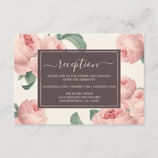 Chic Burgundy Off-white Pink Rose Floral Wedding Enclosure Card (Front)
