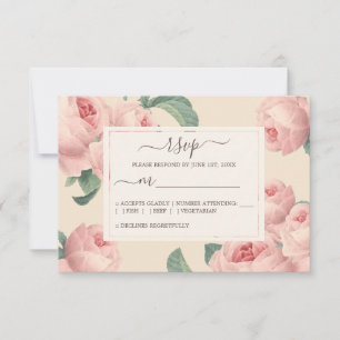 Chic Burgundy Off-white Vintage Pink Rose Wedding RSVP Card