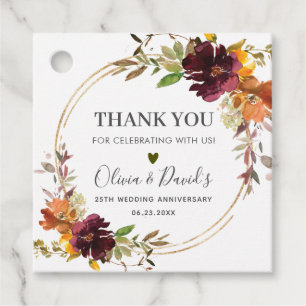 Chic Burgundy Orange Floral Autumn Fall Wedding Favour Tags