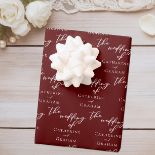 Chic Burgundy Personalised Wedding Wrapping Paper Sheet