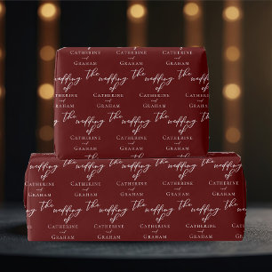 Chic Burgundy Personalized Typography Wedding Wrapping Paper