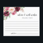Chic Burgundy Pink Blush Advice, Well Wishes Card<br><div class="desc">Elegant "Advice and Well Wishes" card featuring beautiful watercolor floral detail in a blend of burgundy, pink, blush, berry and mauve hues and modern hand written calligraphy details. Design coordinating our "Romance Floral" wedding and bridal shower invitations. Ability to customise text sections as you like. Option to change text's font...</div>