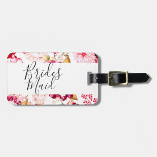 Chic Burgundy & Pink Floral Border Bridesmaid Luggage Tag