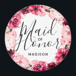 Chic Burgundy & Pink Floral Wreath Maid of Honour Magnet<br><div class="desc">Chic Burgundy Green & Blush Pink Watercolor Floral Wreath Wedding Monogram Summer or Spring Flowers with Watercolor greenery,  Modern and Script fonts,  and elegant floral design. Trendy and Chic Wedding Maid of Honour magnet! ~ Check my shop to see the entire wedding suite for this design!</div>