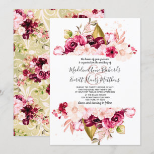 Chic Burgundy & Pink Flowers Wedding Invitations