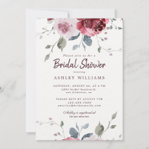 Chic Burgundy Pink Rose Bridal Shower Invitation