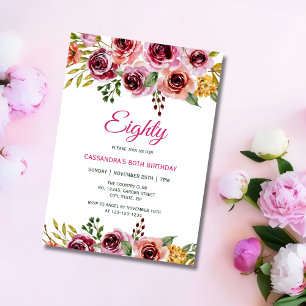 Chic Burgundy Purple Rose Greenery Birthday  Invitation