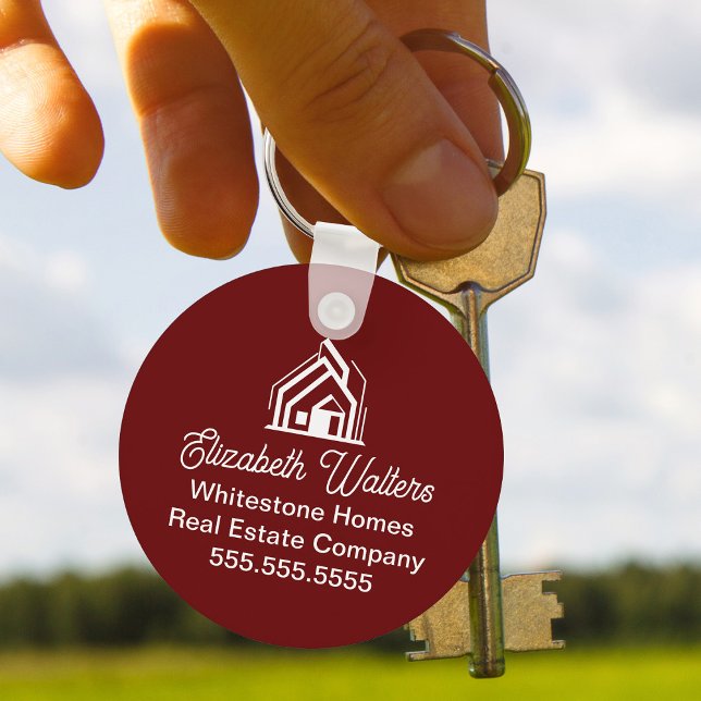 Chic Burgundy Real Estate Company Custom Realtor Key Ring (Creator Uploaded)