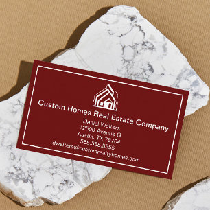 Chic Burgundy Real Estate Company House Business Card