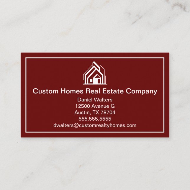 Chic Burgundy Real Estate Company House Business Card (Front)