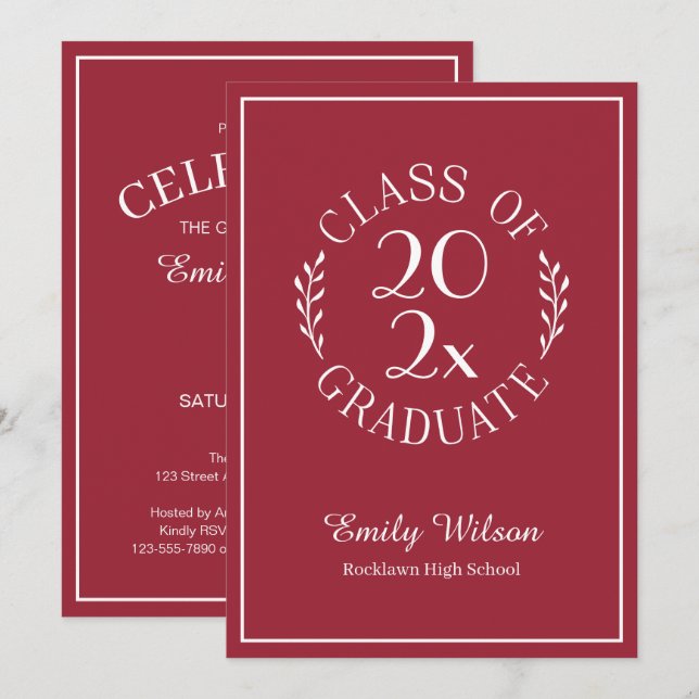 Chic Burgundy Red Class Of 2026 Graduation Party Invitation (Front/Back)
