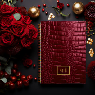 Chic Burgundy Red Faux Crocodile Business Notebook