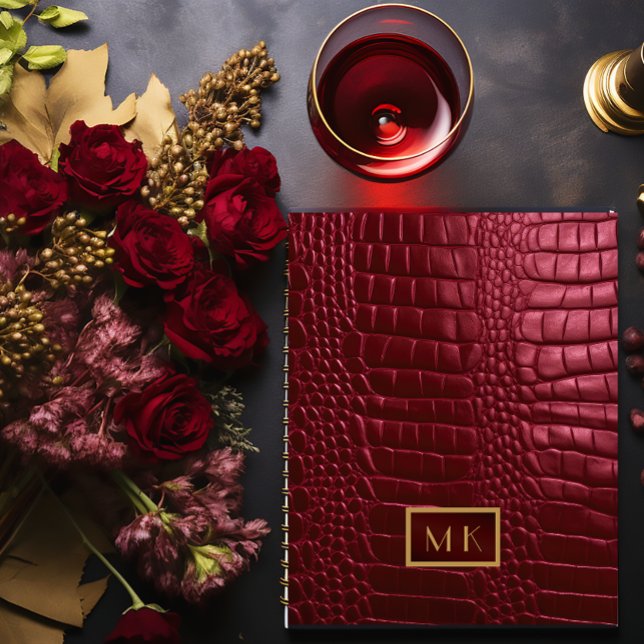 Chic Burgundy Red Faux Crocodile Business  Planner (Elegant Faux Crocodile Burgundy Red Planner, Hard Cover is Matte, Soft Color is Shiny as pictured 
)