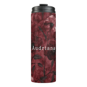 Chic Burgundy Red Floral Bridal Shower Thermal Tumbler
