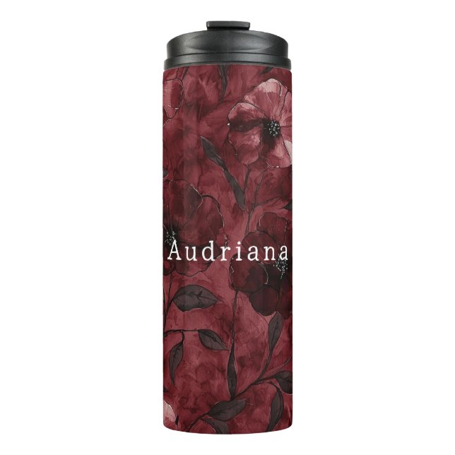 Chic Burgundy Red Floral Bridal Shower Thermal Tumbler (Front)