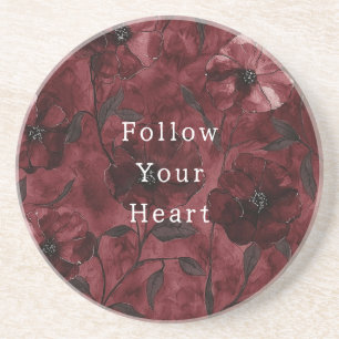 Chic Burgundy Red Floral Coaster