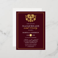 Chic Burgundy Red & Gold Masquerade Sweet 16 Party