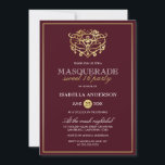 Chic Burgundy Red & Gold Masquerade Sweet 16 Party Invitation<br><div class="desc">Chic Burgundy Red & Gold Masquerade Sweet 16 Party Invitations. Featuring a faux gold foil mask at the top against a burgundy red background. Perfect for a modern yet classy sweet 16 birthday party!</div>