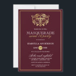 Chic Burgundy Red & Gold Masquerade Sweet 16 Party Invitation<br><div class="desc">Chic Burgundy Red & Gold Masquerade Sweet 16 Party Invitations. Featuring a faux gold foil mask at the top against a burgundy red background. Perfect for a modern yet classy sweet 16 birthday party!</div>
