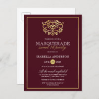 Chic Burgundy Red & Gold Masquerade Sweet 16 Party