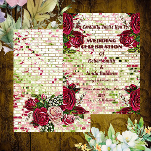Chic Burgundy Red Rustic Rose Personalised Invitation