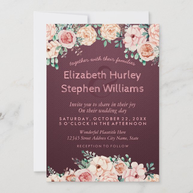 Chic Burgundy Red Watercolor Floral Wedding Shower Invitation (Front)