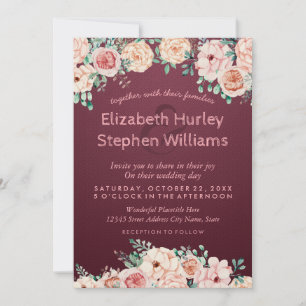 Chic Burgundy Red Watercolor Floral Wedding Shower Invitation