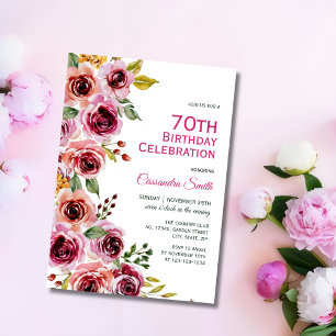 Chic Burgundy Rose Floral Greenery Birthday  Invitation