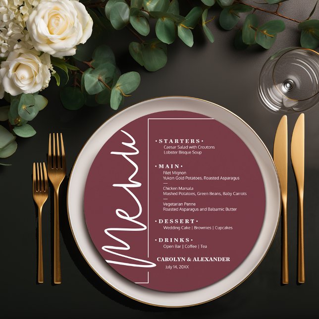 Chic Burgundy Round Menu (Chic Burgundy Round Menus)
