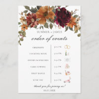 Chic Burgundy Rust Floral Wedding Order of Event