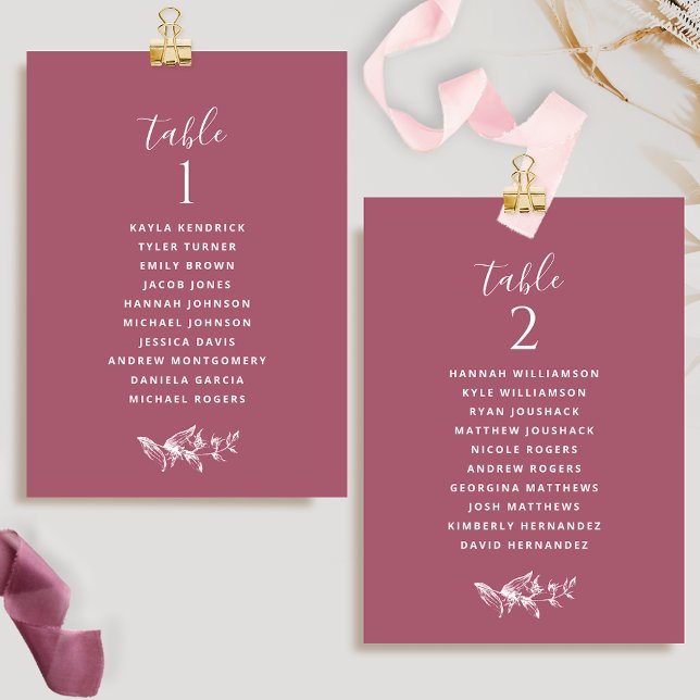 Chic Burgundy Seating Plan Cards with Guest Names (Creator Uploaded)