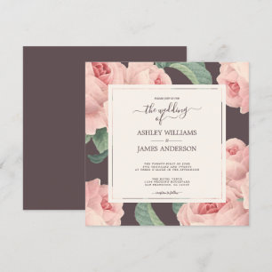 Chic Burgundy Vintage Pink Rose Floral Wedding Invitation