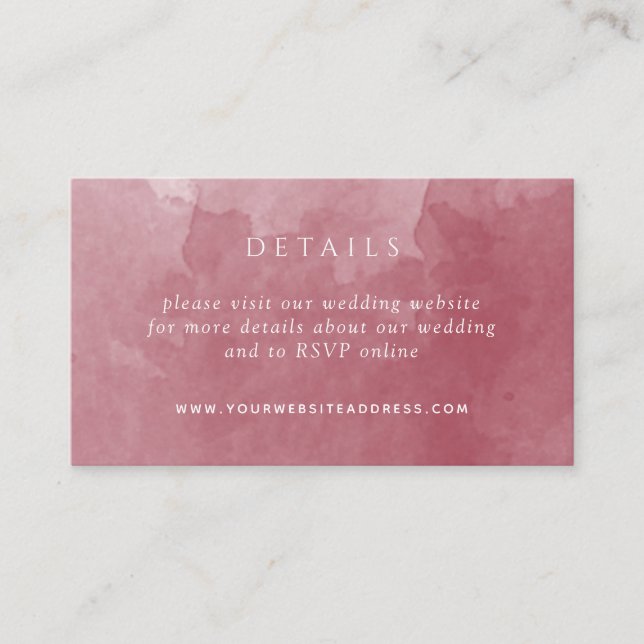 Chic Burgundy Watercolor Wedding Details Website E Enclosure Card (Front)
