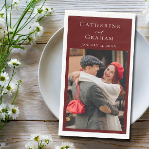 Chic Burgundy Wedding Personalized Photo Napkin