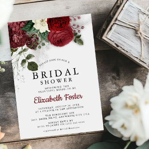 Chic Burgundy & White Floral Bridal Shower Invitation