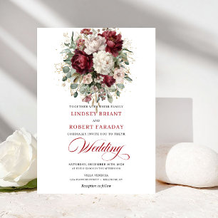 Chic Burgundy White Floral Garden Wedding Invite