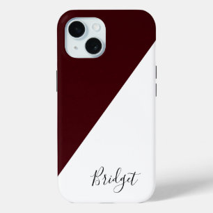 chic burgundy & white geometric modern           iPhone 15 case