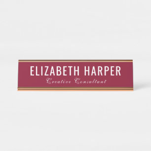 Chic Burgundy & White Modern Boss Lady Custom Desk Name Plate