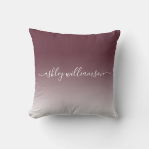 Chic Burgundy White Ombre Effect Monogram Name Cushion