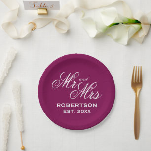 Chic burgundy wine red wedding party personalised  paper plate