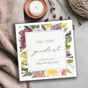 Chic Burgundy Yellow Pink Floral Photo Graduation Napkin