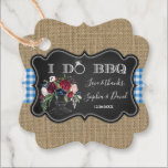 Chic Burlap Gingham and Chalk I DO BBQ Favour Tags<br><div class="desc">Rustic Burlap, Blue Gingham and Chalkboard design for a rustic event party, because it features a rustic burlap background, blue gingham, a gorgeous burgundy blue flowers bouquet in a vase, on chalkboard shape. All items from this collection can be personalised. Check out, please, other items which match this design in...</div>