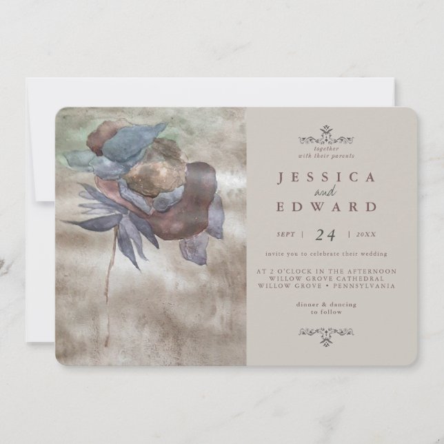 Chic Burnt Ombre Watercolor Floral Photo Wedding Invitation (Front)