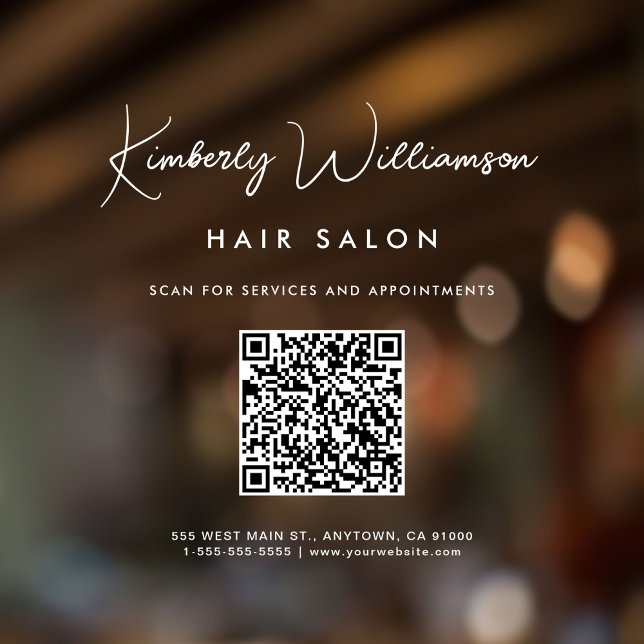 Chic Business Name Signature Script QR Code Window Cling (Empower your name in our signature script as your logo and brand identity)