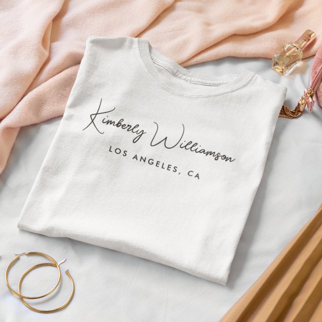 Chic Business Signature Script White T-Shirt (Empower your name in our signature script as your logo and brand identity)
