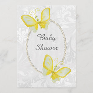 Chic Butterflies Damask Baby Shower Double Sided Invitation