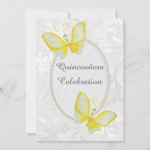 Chic Butterflies Damask Quinceañera Double Sided Invitation