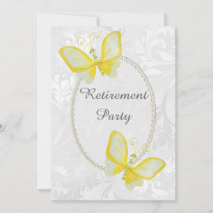 Chic Butterflies Damask Retirement Double Sided Invitation