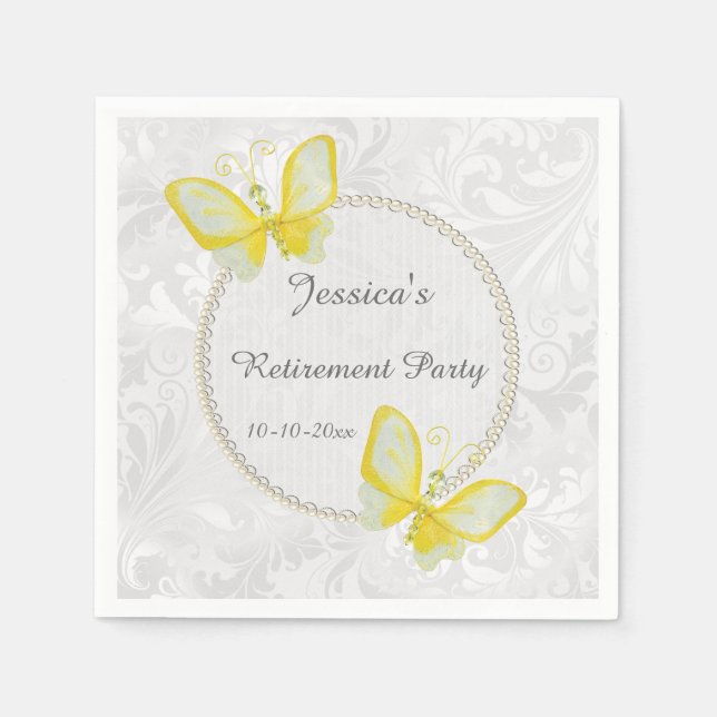 Chic Butterflies Damask Retirement Napkin (Front)